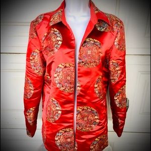 Red silk brocade jacket vintage Chinese